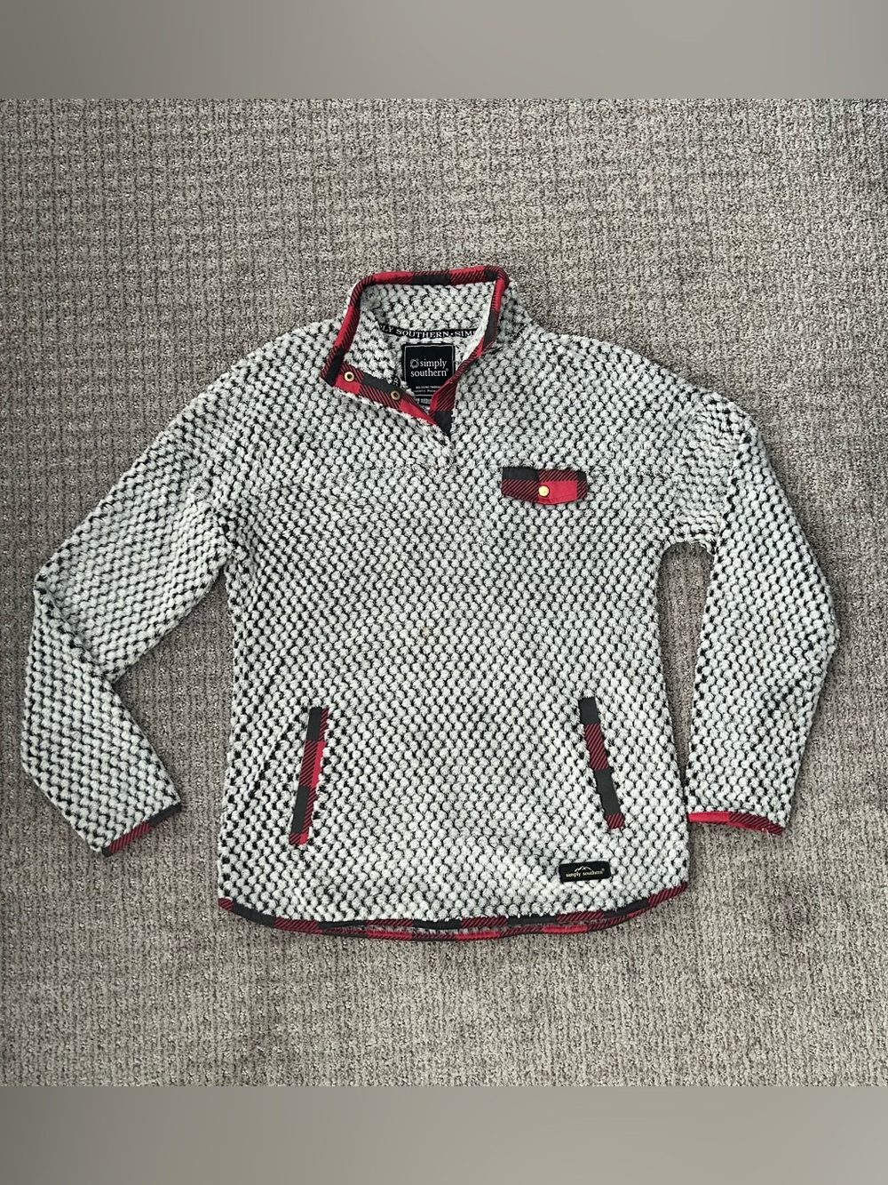 Simply Southern Black & White Pullover with Red Trim Accents